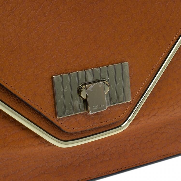 Pre Owned Chloe Orange Pebbled Leather Medium Sally Flap Shoulder Bag