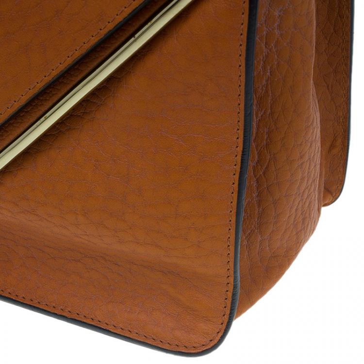 Pre Owned Chloe Orange Pebbled Leather Medium Sally Flap Shoulder Bag