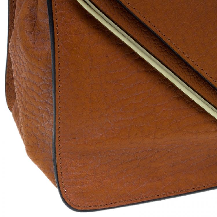 Pre Owned Chloe Orange Pebbled Leather Medium Sally Flap Shoulder Bag
