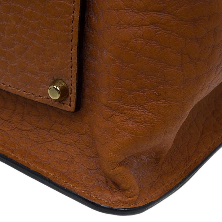 Pre Owned Chloe Orange Pebbled Leather Medium Sally Flap Shoulder Bag