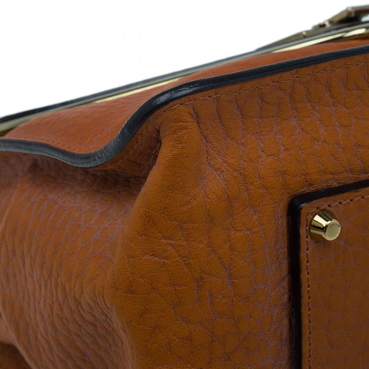 Pre Owned Chloe Orange Pebbled Leather Medium Sally Flap Shoulder Bag