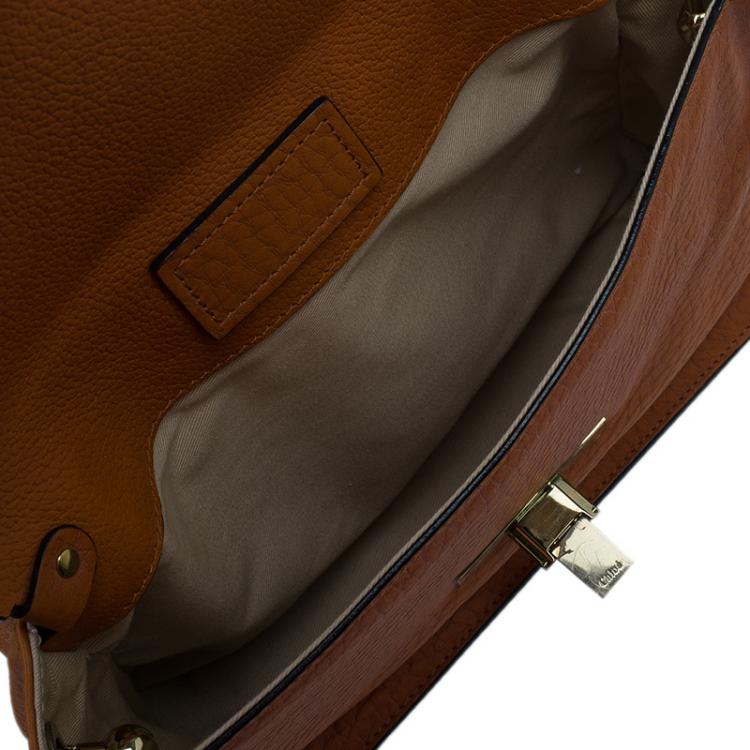 Pre Owned Chloe Orange Pebbled Leather Medium Sally Flap Shoulder Bag