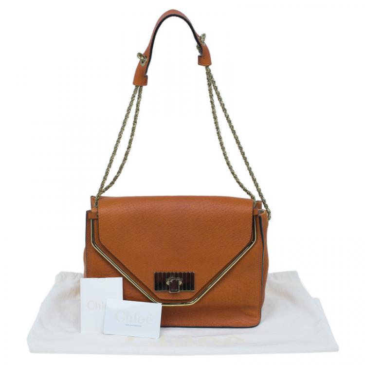Pre Owned Chloe Orange Pebbled Leather Medium Sally Flap Shoulder Bag