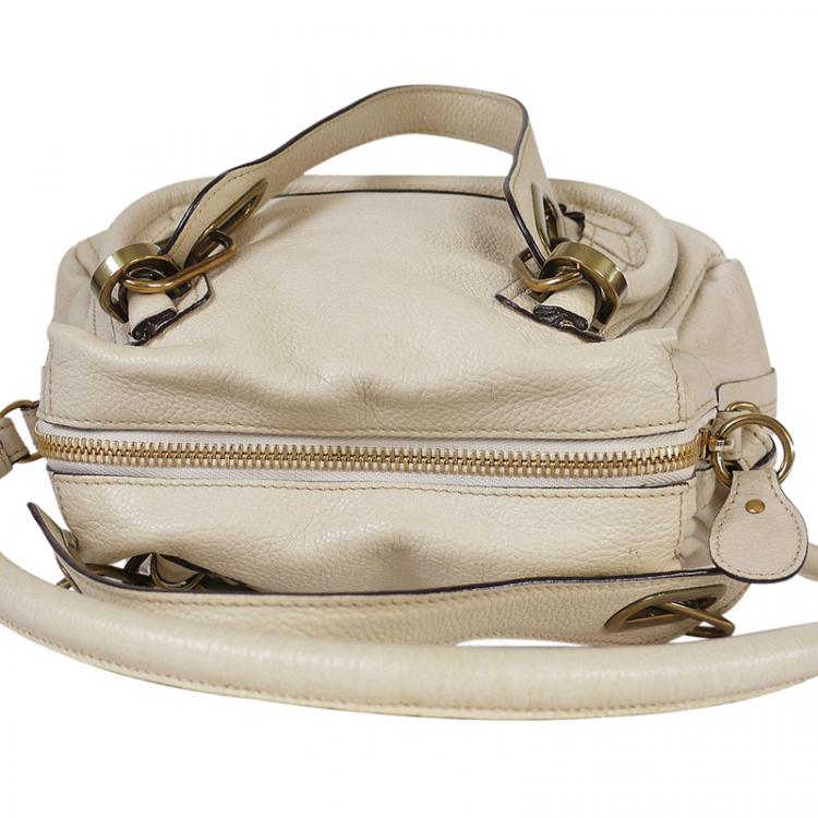 Pre Owned Chloe Ivory Leather Small Paraty Shoulder Bag