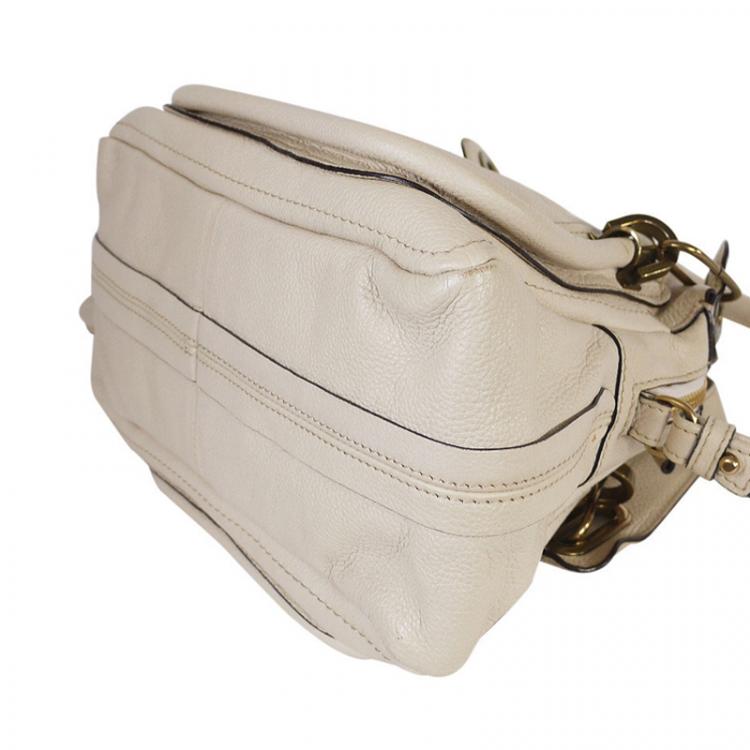Pre Owned Chloe Ivory Leather Small Paraty Shoulder Bag