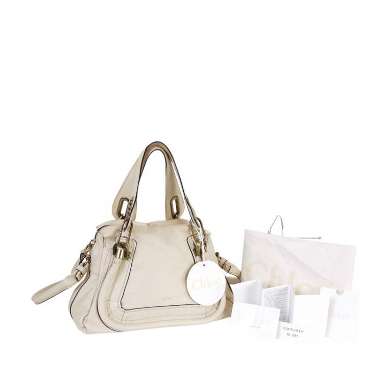 Pre Owned Chloe Ivory Leather Small Paraty Shoulder Bag