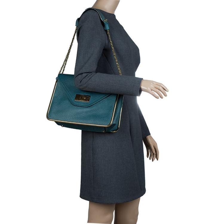 Pre Owned Chloe Green Pebbled Leather Medium Sally Flap Shoulder Bag