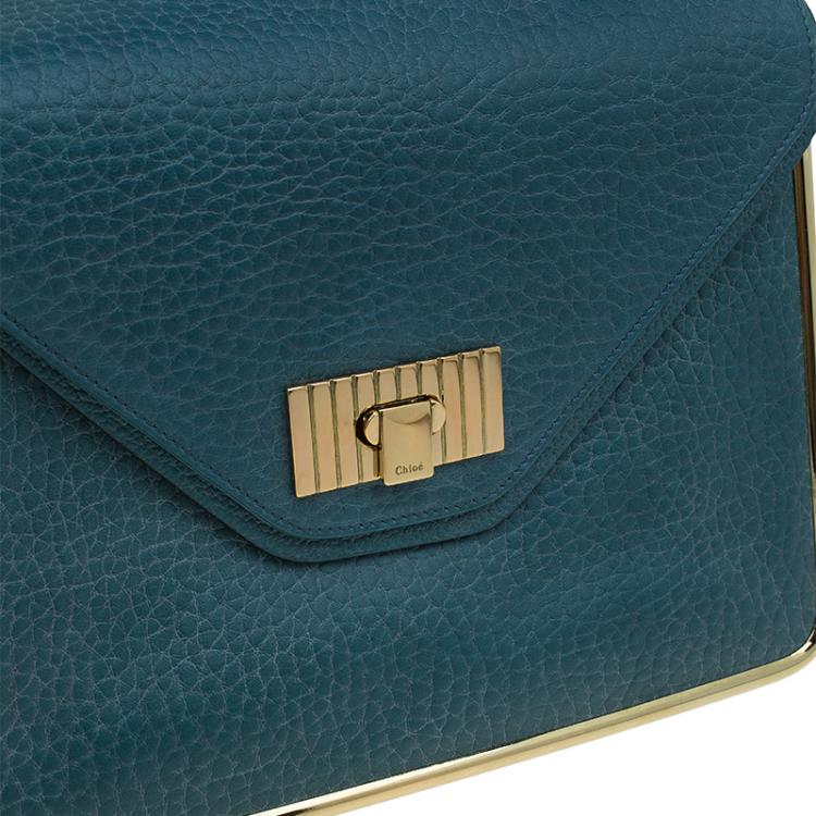 Pre Owned Chloe Green Pebbled Leather Medium Sally Flap Shoulder Bag