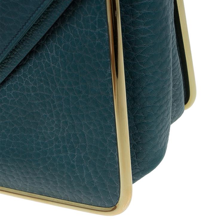 Pre Owned Chloe Green Pebbled Leather Medium Sally Flap Shoulder Bag