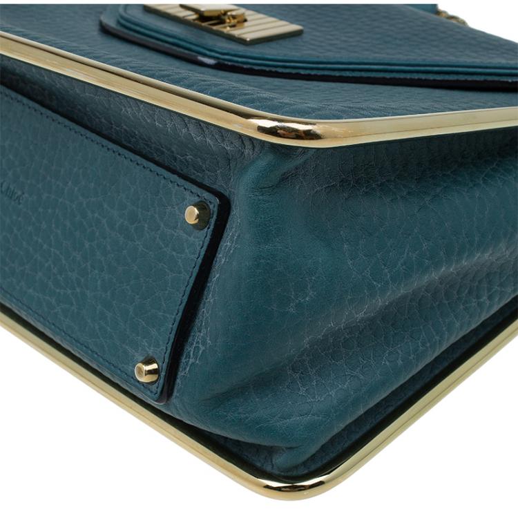 Pre Owned Chloe Green Pebbled Leather Medium Sally Flap Shoulder Bag
