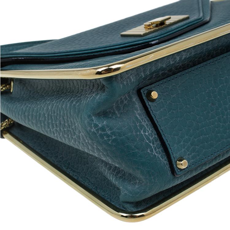 Pre Owned Chloe Green Pebbled Leather Medium Sally Flap Shoulder Bag
