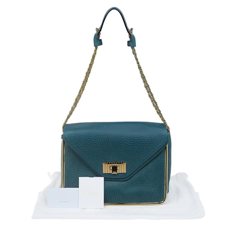 Pre Owned Chloe Green Pebbled Leather Medium Sally Flap Shoulder Bag