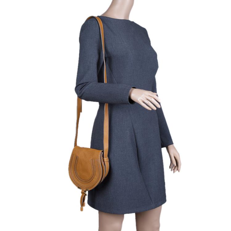 Pre Owned Chloe Brown Pebbled Leather Mini Marcie Crossbody Bag