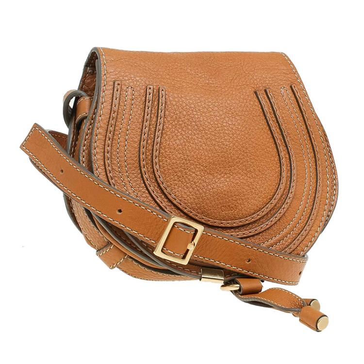Pre Owned Chloe Brown Pebbled Leather Mini Marcie Crossbody Bag