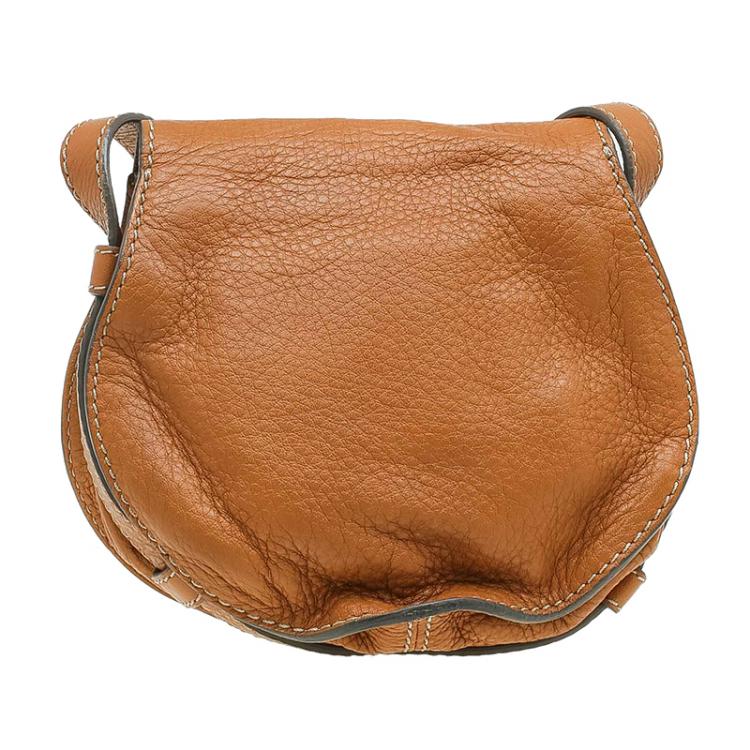 Pre Owned Chloe Brown Pebbled Leather Mini Marcie Crossbody Bag