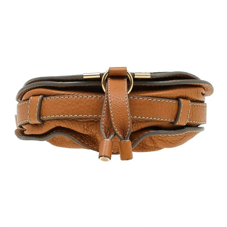 Pre Owned Chloe Brown Pebbled Leather Mini Marcie Crossbody Bag