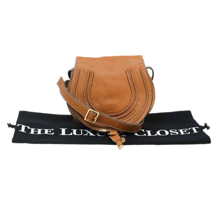 Pre Owned Chloe Brown Pebbled Leather Mini Marcie Crossbody Bag