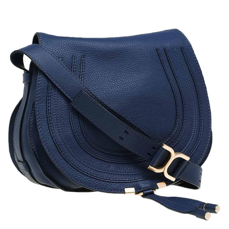 Pre Owned Chloe Blue Pebbled Leather Medium Marcie Crossbody Bag