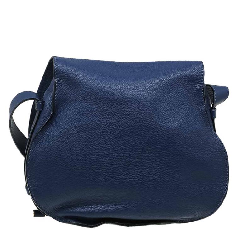 Pre Owned Chloe Blue Pebbled Leather Medium Marcie Crossbody Bag
