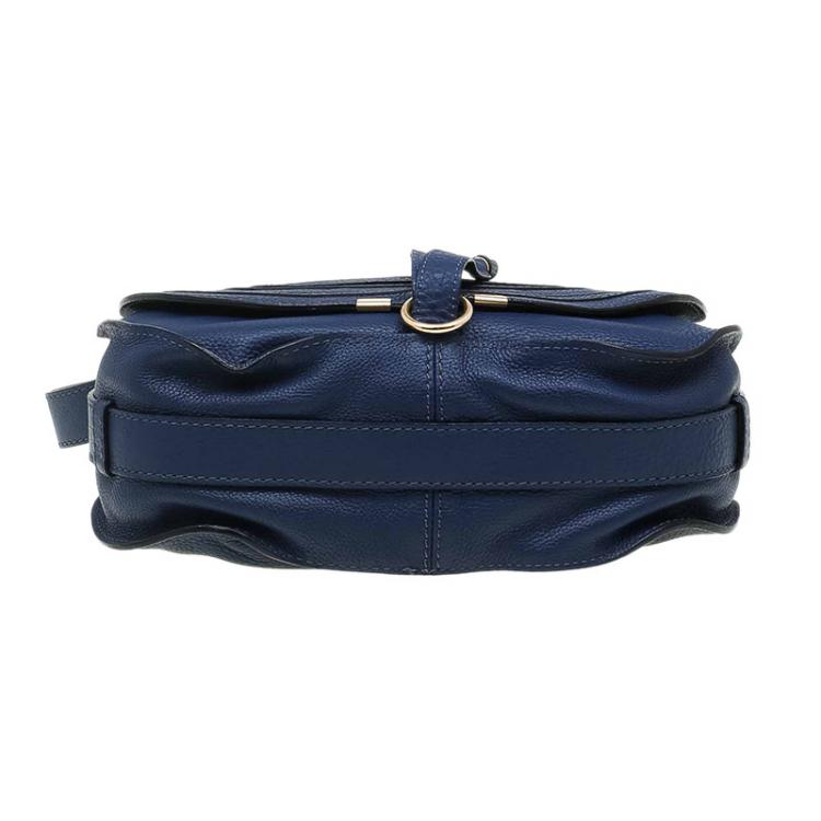 Pre Owned Chloe Blue Pebbled Leather Medium Marcie Crossbody Bag