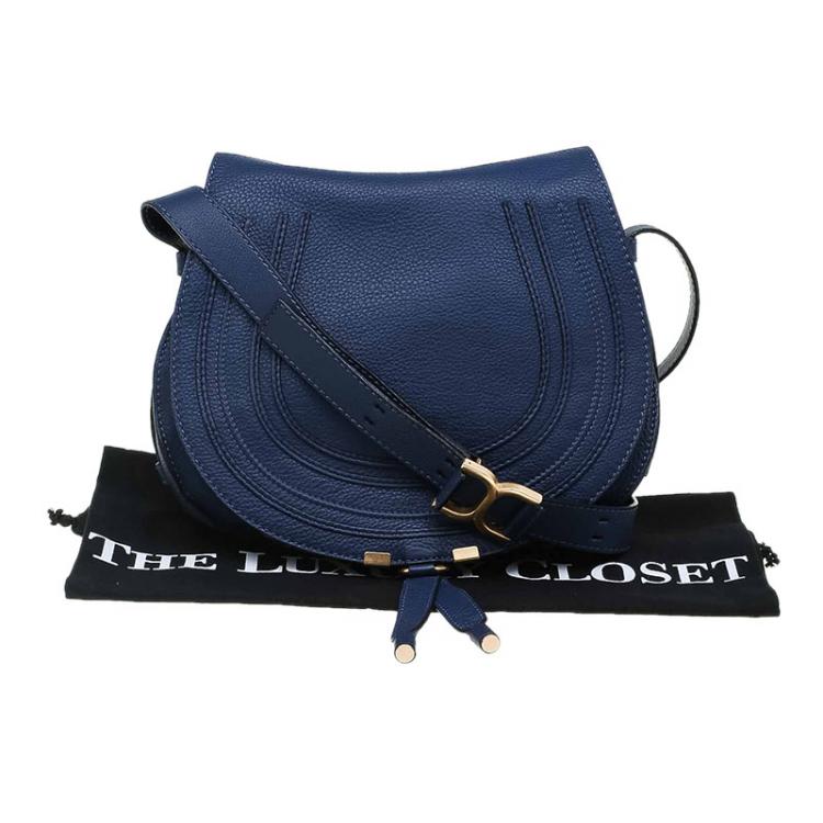 Pre Owned Chloe Blue Pebbled Leather Medium Marcie Crossbody Bag
