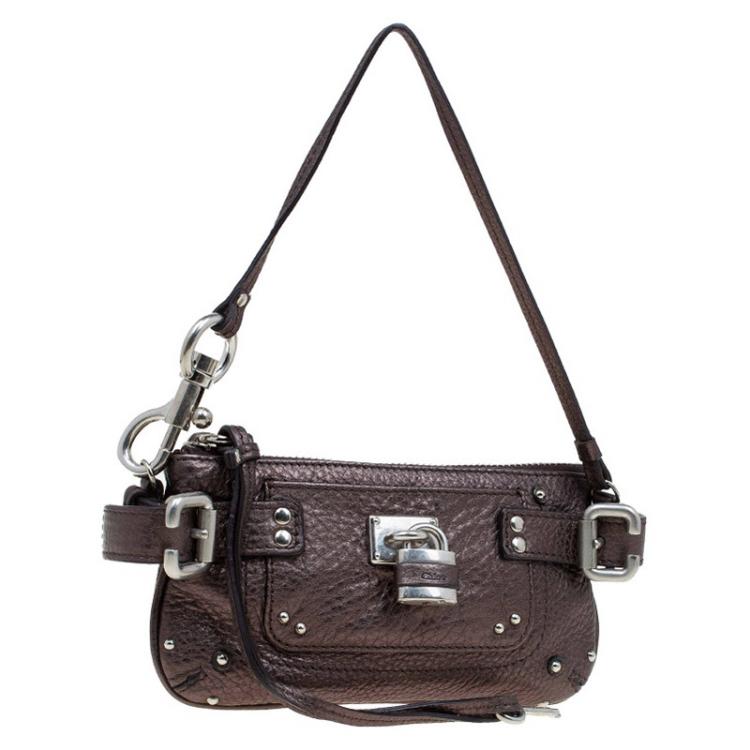 Pre Owned Chloe Metallic Grey Leather Paddington Clutch