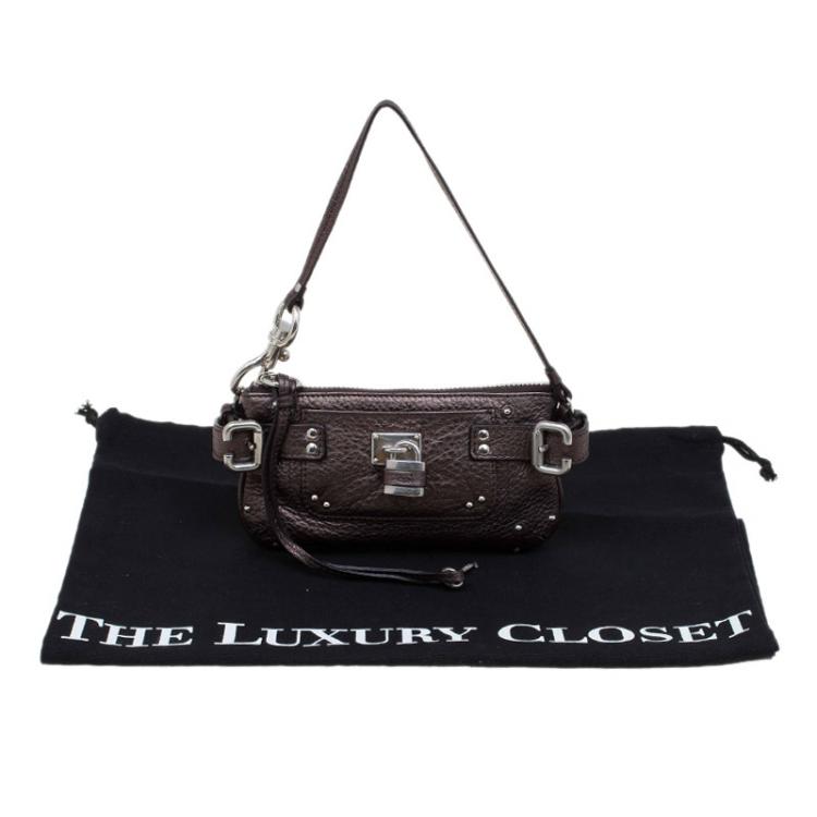 Pre Owned Chloe Metallic Grey Leather Paddington Clutch