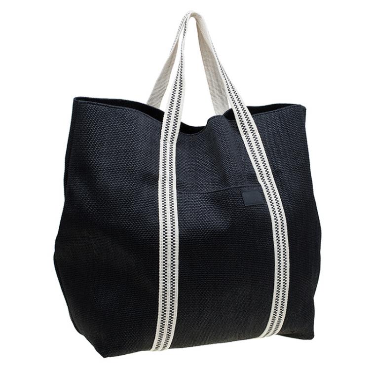 Pre Owned Chloe Black Woven Straw Large Beach Tote