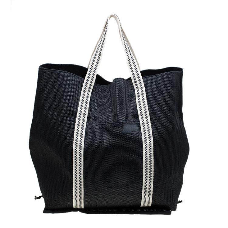 Pre Owned Chloe Black Woven Straw Large Beach Tote