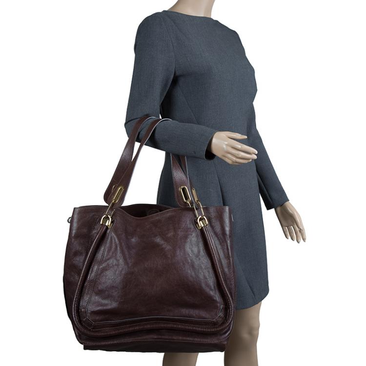 Pre Owned Chloe Dark Brown Leather Large Paraty Tote