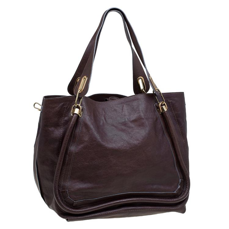 Pre Owned Chloe Dark Brown Leather Large Paraty Tote