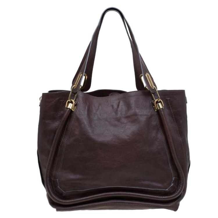 Pre Owned Chloe Dark Brown Leather Large Paraty Tote