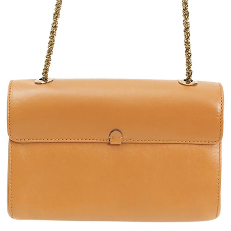 Pre Owned Chloe Brown Leather June Bow Chain Shoulder Bag