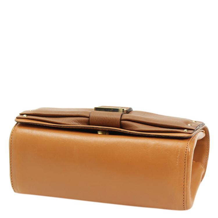 Pre Owned Chloe Brown Leather June Bow Chain Shoulder Bag