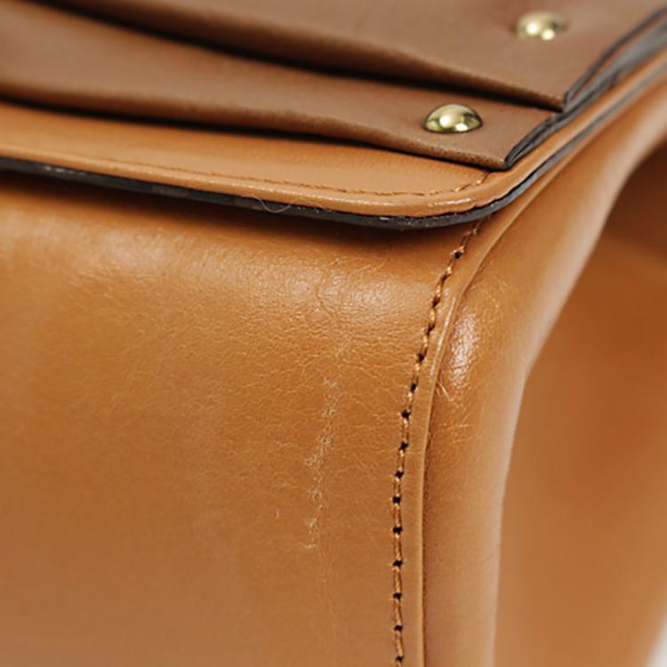 Pre Owned Chloe Brown Leather June Bow Chain Shoulder Bag