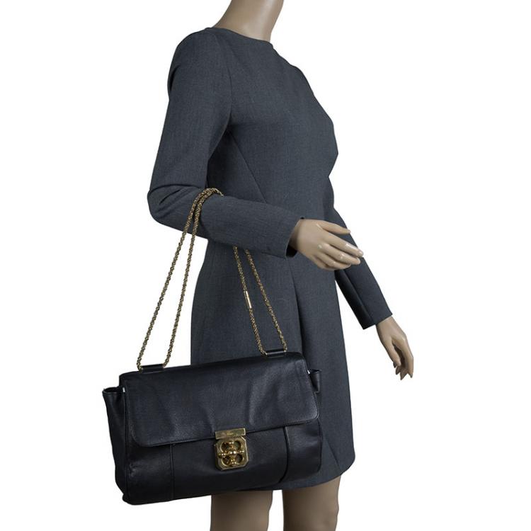 Pre Owned Chloe Black Leather Large Elsie Shoulder Bag