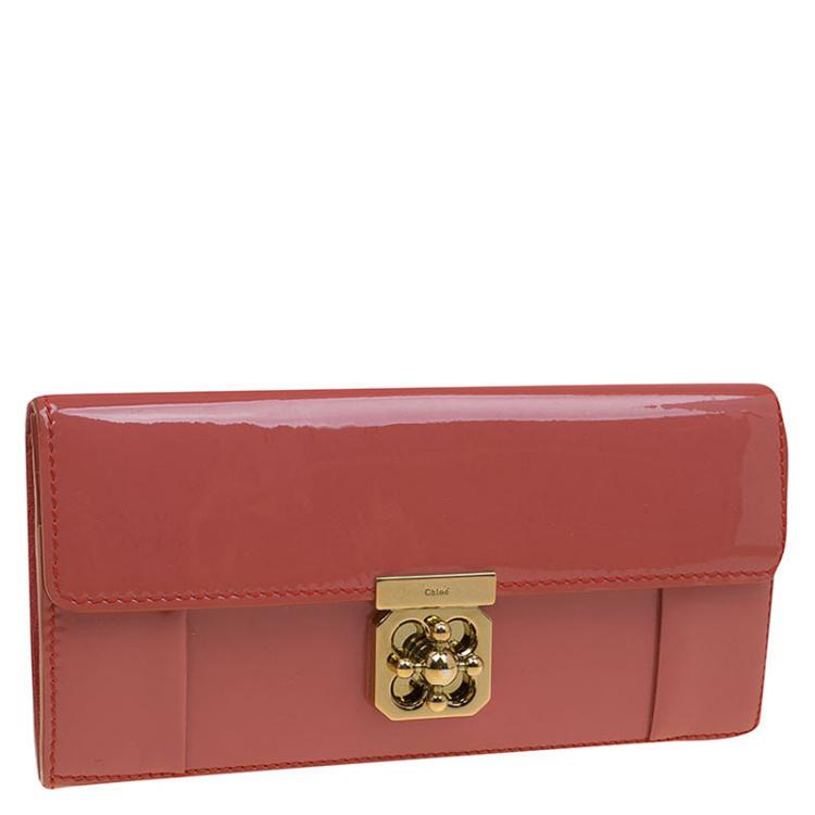 Pre Owned Chloe Coral Patent Leather Elsie Continental Wallet