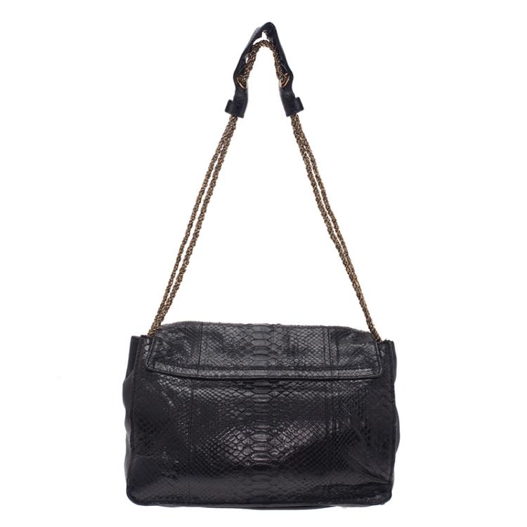 Pre Owned Chloe Black Python Medium Sally Shoulder Bag