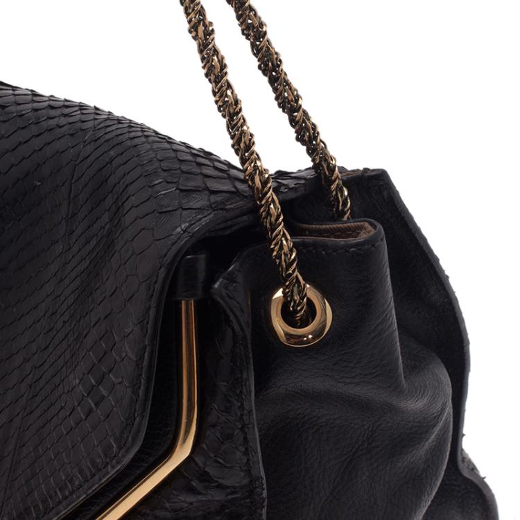 Pre Owned Chloe Black Python Medium Sally Shoulder Bag