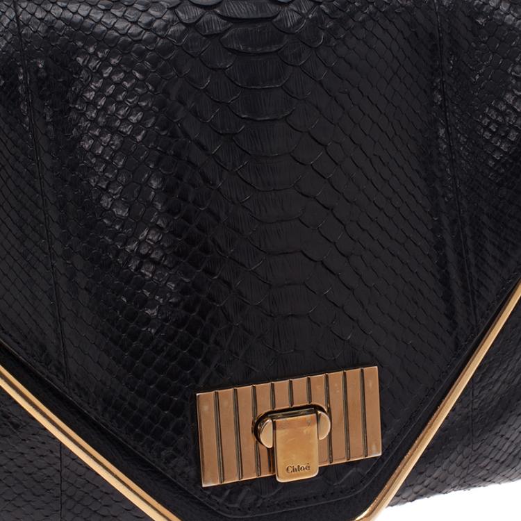 Pre Owned Chloe Black Python Medium Sally Shoulder Bag
