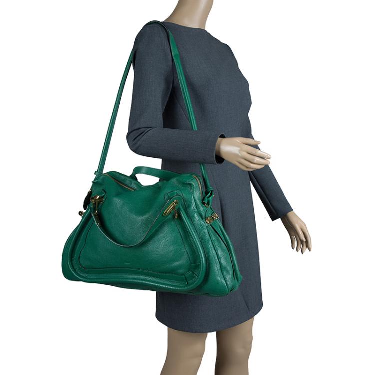 Pre Owned Chloe Green Leather Large Paraty Tote
