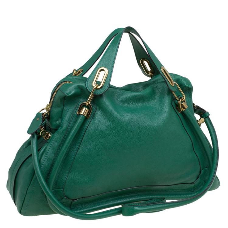 Pre Owned Chloe Green Leather Large Paraty Tote