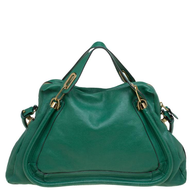 Pre Owned Chloe Green Leather Large Paraty Tote