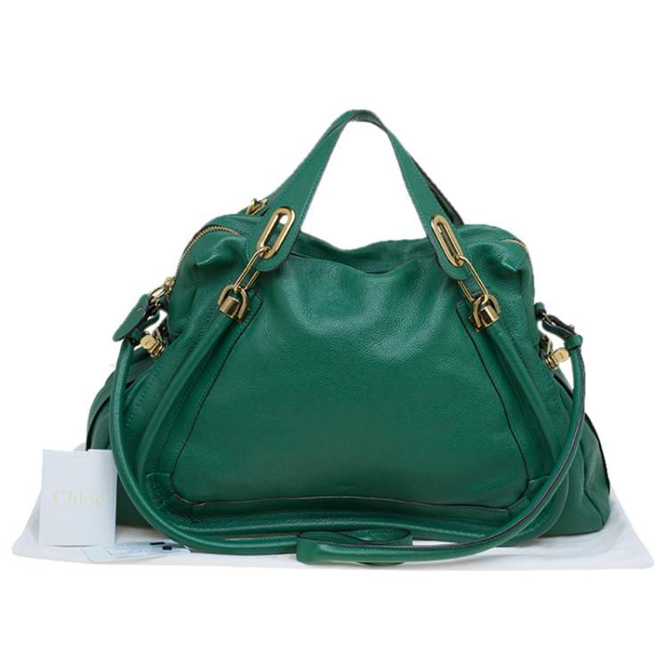Pre Owned Chloe Green Leather Large Paraty Tote