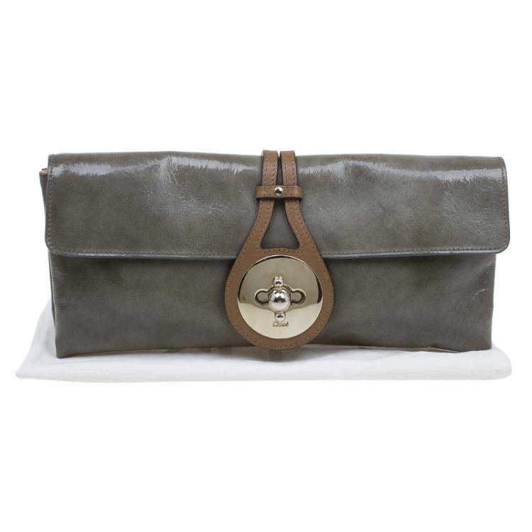 Pre Owned Chloe Fatigue Patent Leather Clasp Closure Clutch