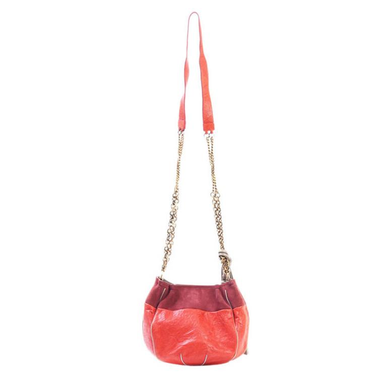 Pre Owned Chloe Bi Color Suede/Leather Chain Crossbody Bag