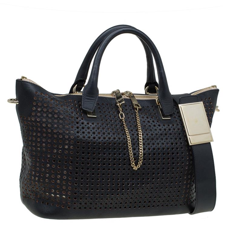 مملوكة مسبقًا Chloe Black Perforated Leather Medium Baylee Tote