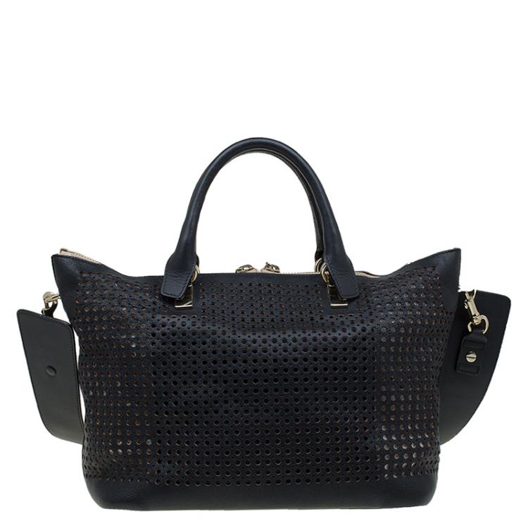 مملوكة مسبقًا Chloe Black Perforated Leather Medium Baylee Tote
