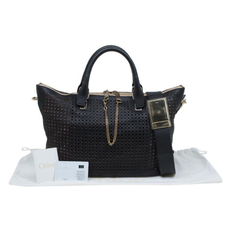مملوكة مسبقًا Chloe Black Perforated Leather Medium Baylee Tote