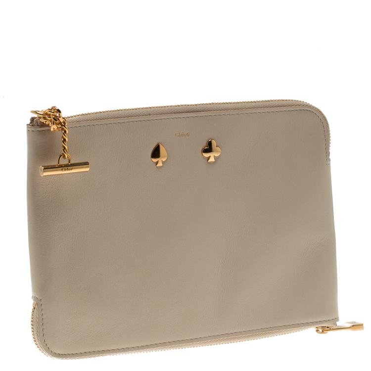 Pre Owned Chloe Beige Leather Double Zip Reversible Pouch